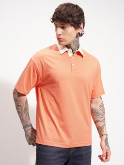 HIGHLANDER - Orange Polo Collar Relaxed Fit Polo T-shirt