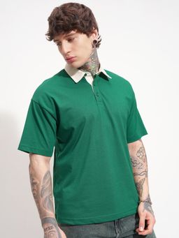 HIGHLANDER - Green Polo Collar Relaxed Fit Polo T-shirt
