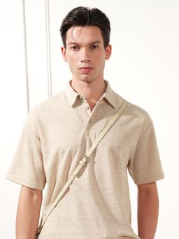 HIGHLANDER - Cream Polo Collar Relaxed Fit Polo T-shirt