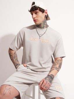 HIGHLANDER - Beige Typography Drop Shoulder Tshirt