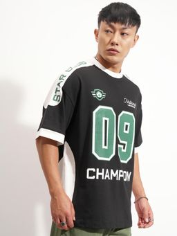 HIGHLANDER - Black and White Oversized Varsity Tshirt