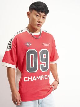 HIGHLANDER - Red and White Oversized Varsity Tshirt