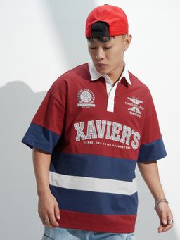 HIGHLANDER - Red and Blue Varsity Polo Collar Polo T-shirt