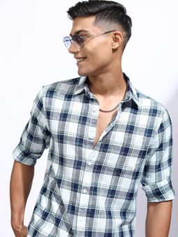 LOCOMOTIVE - Men Lt Washed Checked Casual Regular Fit Shirt