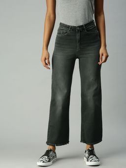 SHOWOFFFF - Womens Wide Leg Clean Look Grey Jeans