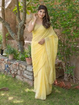 HOUSE OF JAMOTI - Butterfly Lemon Shimmer Sequin Saree (Set of 2)