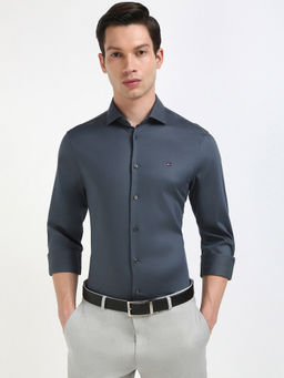 Tommy Hilfiger - Charcoal Grey Solid Slim Fit Cotton Shirt