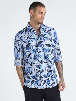 Tommy Hilfiger - Blue Abstract Print Poplin Woven Shirt
