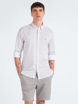 Tommy Hilfiger - White Micro Printed Slim Fit Poplin Woven Shirt