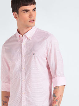 Tommy Hilfiger - Pink Micro Printed Slim Fit Poplin Woven Shirt