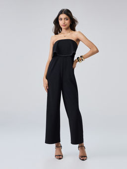 Twenty Dresses by Nykaa Fashion - Black Lycra Tube Neck Contrast Stitch Jumpsuit