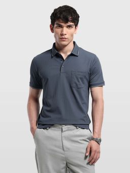 Arrow - Grey Men's Self Design Vertical Striped Regular Fit Polo shirt