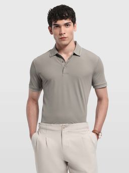 Arrow - Grey Men's Self Design Vertical Striped Regular Fit Polo shirt