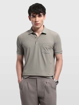 Arrow - Grey Men's Self Design Vertical Striped Regular Fit Polo shirt