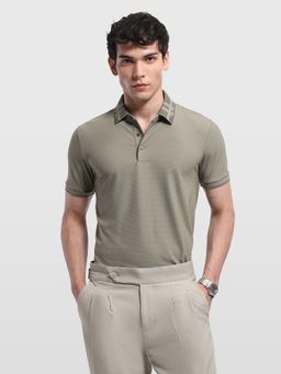Arrow - Green Men's Self Design Horizontal Striped Regular Fit Polo shirt