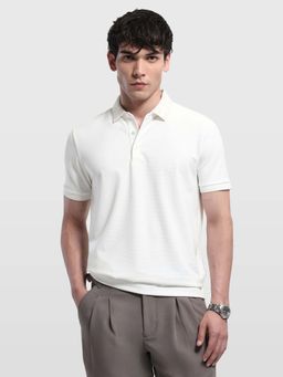 Arrow - White Men's Self Design Horizontal Striped Regular Fit Polo shirt
