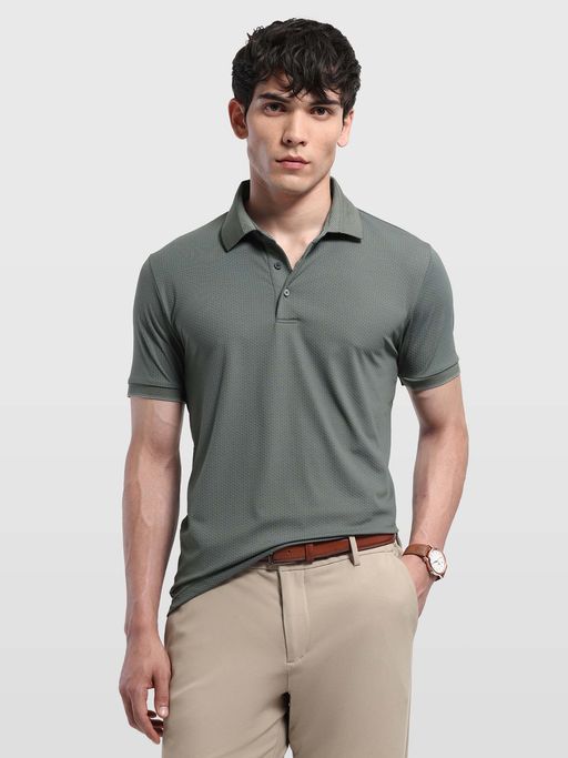 Arrow Green Men's Self Design Geometric Regular Fit Polo shirt