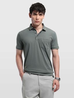 Arrow - Green Men's Self Design Geometric Regular Fit Polo shirt