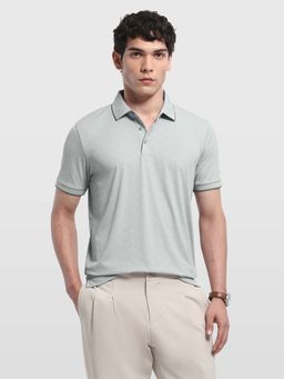 Arrow - Grey Men's Self Design Geometric Regular Fit Polo shirt