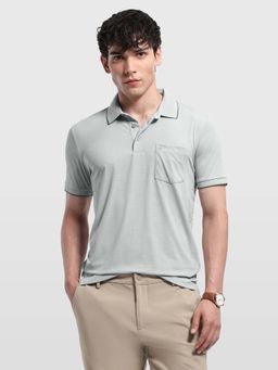 Arrow - Grey Men's Self Design Geometric Regular Fit Polo shirt