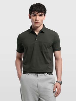 Arrow - Green Men's Self Design Horizontal Striped Regular Fit Polo shirt