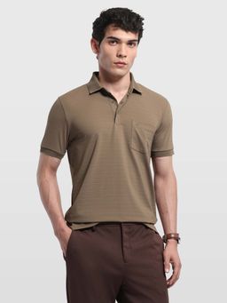 Arrow - Brown Men's Self Design Horizontal Striped Regular Fit Polo shirt