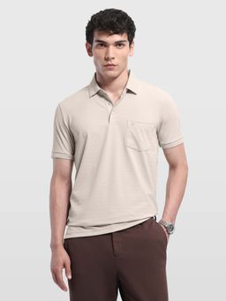 Arrow - Beige Men's Self Design Horizontal Striped Regular Fit Polo shirt