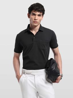Arrow - Black Men's Self Design Horizontal Striped Regular Fit Polo shirt