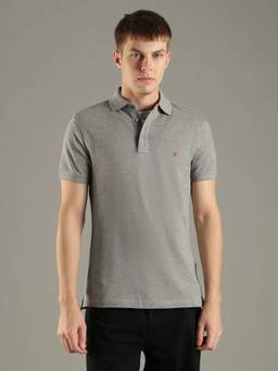 Tommy Hilfiger - Grey Printed Slim Fit Cotton Polo T-shirt