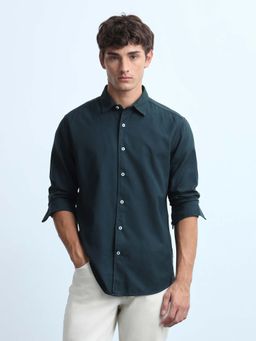 Flying Machine - Teal Men's Solid Slim Fit Shirt