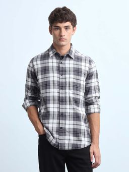 Flying Machine - Grey Men's Plaid Checked Slim Fit Shirt