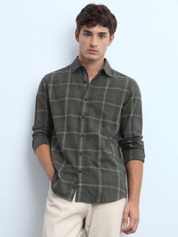 Flying Machine - Green Men's Grid Tattersall Checked Slim Fit Shirt