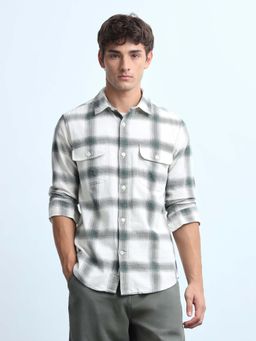 Flying Machine - White Men's Tartan Checked Slim Fit Shirt