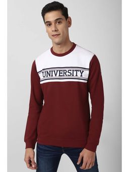 Peter England - Men Maroon Graphic Print Round Crew Neck Sweatshirt