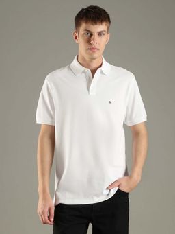 Tommy Hilfiger - White Solid Regular Fit Cotton Polo T-shirt