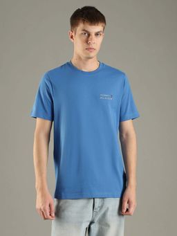 Tommy Hilfiger - Blue Embroidered Logo Regular Fit Cotton T-Shirt
