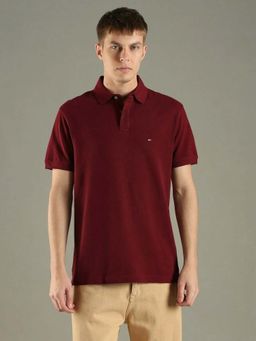 Tommy Hilfiger - Maroon Solid Regular Fit Cotton Polo T-shirt