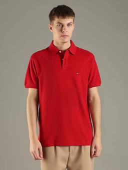 Tommy Hilfiger - Red Solid Regular Fit Cotton Polo T-shirt