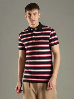 Tommy Hilfiger - Red Striped Slim Fit Cotton Polo T-shirt