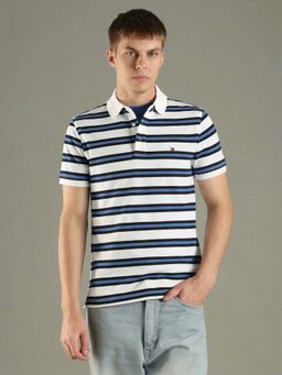 Tommy Hilfiger - Navy Blue Striped Slim Fit Cotton Polo T-shirt
