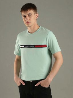 Tommy Hilfiger - Green Embroidered Logo Regular Fit Cotton T-Shirt