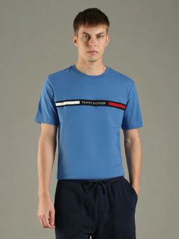 Tommy Hilfiger - Blue Embroidered Logo Regular Fit Cotton T-Shirt