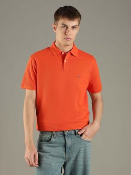 Tommy Hilfiger - Orange Solid Regular Fit Cotton Polo T-shirt
