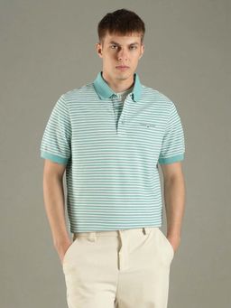 Tommy Hilfiger - Green Striped Regular Fit Cotton Polo T-shirt