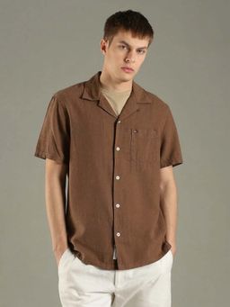 Tommy Hilfiger - Brown Solid Boxy Fit Linen Shirt