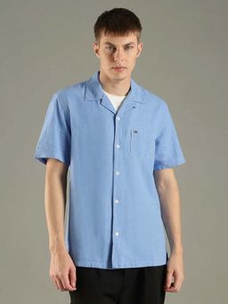 Tommy Hilfiger - Blue Solid Boxy Fit Linen Shirt