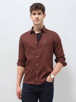 U.S. Polo Assn. Denim Co. - Brown Men's Solid Regular Fit Shirt