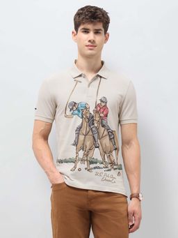 U.S. Polo Assn. Denim Co. - Beige Men's Graphic Brand Printed Muscle Fit Polo shirt
