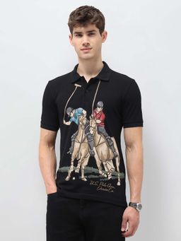 U.S. Polo Assn. Denim Co. - Black Men's Graphic Brand Printed Muscle Fit Polo shirt