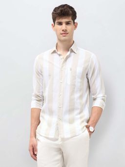 U.S. POLO ASSN. - Beige Men's Vertical Striped Tailored Fit Shirt
